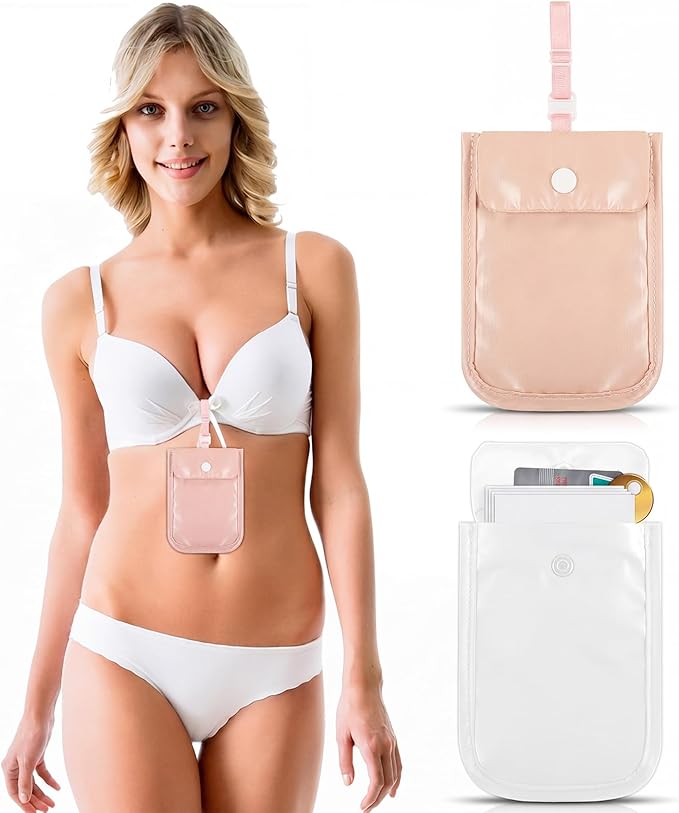 2 Pieces Travel Bra Wallet for Women Hidden Bra Wallet Pickpocket Proof Under Clothes Money Belt Pouch Secret for Passport Money Valuables(4 x 5.4 Inch,White, Pink) by Saintrygo