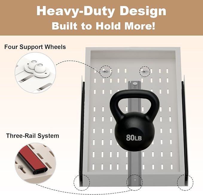 Fokyfok Pull out Cabinet Organizer,11"-17"W,25"-32"D,Expandable,Adhesive | No Drill,3 Rails,Adjustable Slide out Drawers for Kitchen,Pantry,Roll out Shelves,for Cabinets Without Lip,Bathroom,White,1PC - Image 5