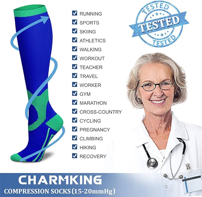 CHARMKING Compression Socks for Women & Men Circulation (3 Pairs) 15-20 mmHg is Best Support for Athletic Running Cycling - Image 6
