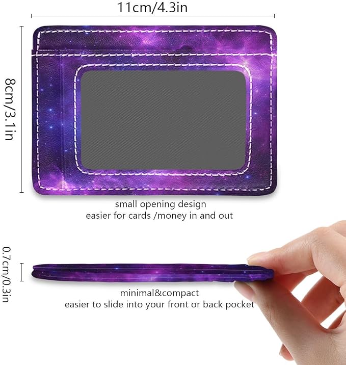 Front Pocket Minimalist Leather Slim Wallet Credit Card Holder Universe Galaxy Nebula Space for Men & Women - Image 5