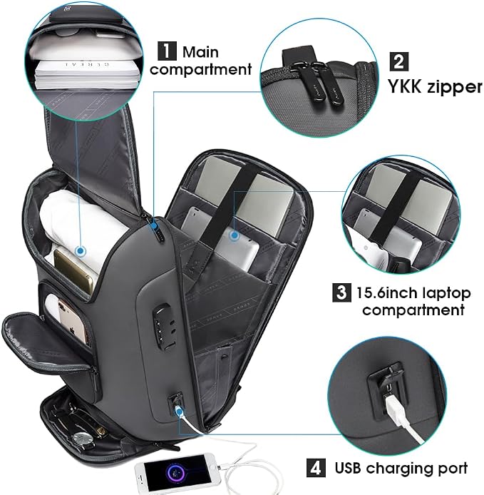 BANGE Business Laptop Backpack Fit for 15.6 INCH,Travel Backpack with USB Charging Port,Men Travel Backpack with Water Bottle Holder for Men and Women… - Image 3