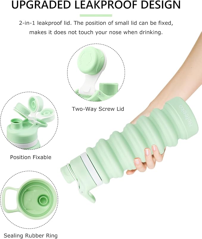 Nefeeko Collapsible Water Bottle, 26oz Silicone Foldable Water Bottles | Leakproof BPA Free Travel Water Bottles with Carabiner,Portable Sport Water Bottles for Camping,Hiking Outdoor Indoor Sport - Image 3