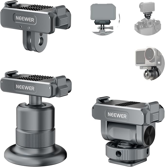 NEEWER Action Camera Accessories Kit Compatible with DJI Osmo Action 5 Pro/4/3, Cold Shoe Mount, Quick Release Magnetic Mount & Ball Head Adapter, AC011+AC012+ AC013, Dark Gray by Neewer