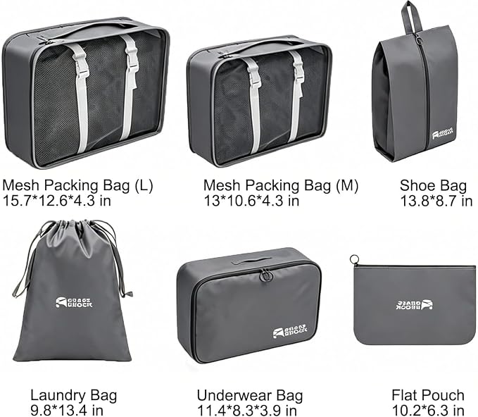6 Set Packing Cubes, Luggage Packing Organizers for Travel Accessories, Carry on Suitcase Organizer Bags, Travel Essentials Luggage Accessories for Cruise Ship (Gray) - Image 2