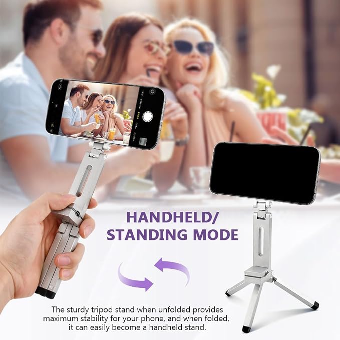 Magnetic Tripod for Phone,360° Rotating Phone Tripod Stand,Adjustable,Clipable,Foldable and Triangular Fixing Airplane Travel Essentials Phones Holder for Phones(Silver,Size:19 * 16cm) - Image 4
