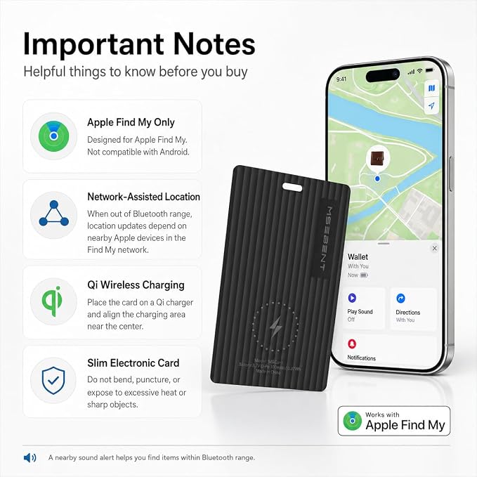 Wallet Tracker Card, Apple MFi Certified, Works with Apple Find My (iOS Only), Rechargeable Wireless Charging Slim Bluetooth Smart Tracking Card, Item Finder for Key, Passport, Luggage, Bag - Image 4