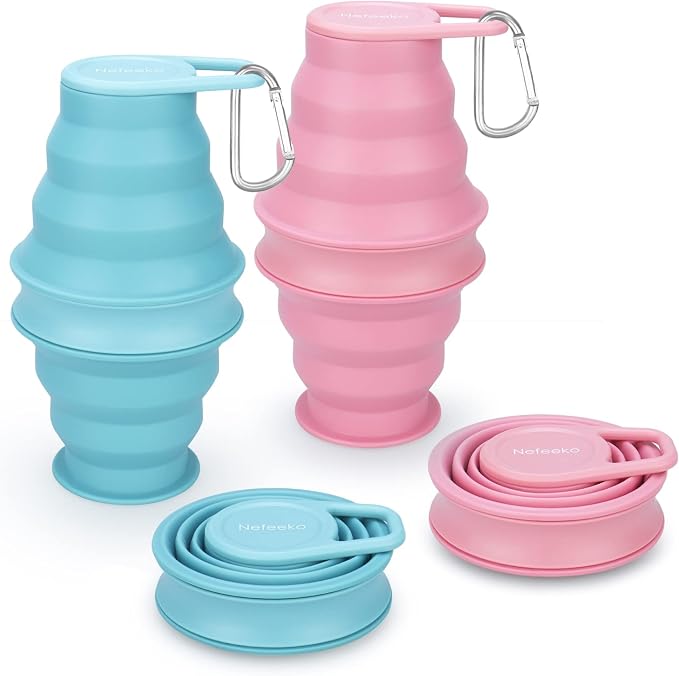 Nefeeko Collapsible Water Bottle, BPA Free Silicone Foldable Water Bottles | 17oz(500ml) Reuseable Water Bottles for Travel Gym Camping Hiking, Portable Leak Proof Sports Water Bottle with Carabiner by Nefeeko