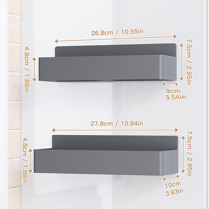 Mystozer Magnetic Spice Rack for Refrigerator, Kitchen Organizer and Storage Shelf, Grey(2 Pack) - Image 2