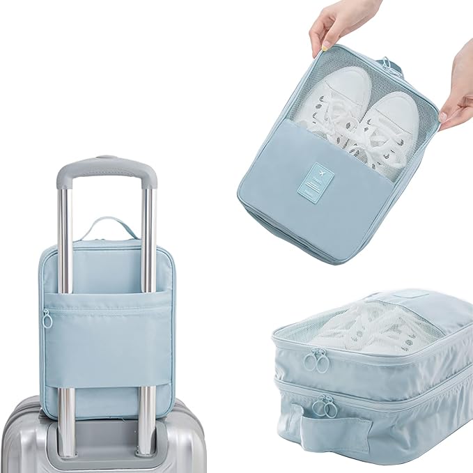 Shoe Bag for Travel, Travel Shoe Bag for Packing, Hold 3 Pairs of Shoes, Travel Essentials for Flying Shoe Organizer Shoe Storage Bag for Travel Light Blue - Image 4