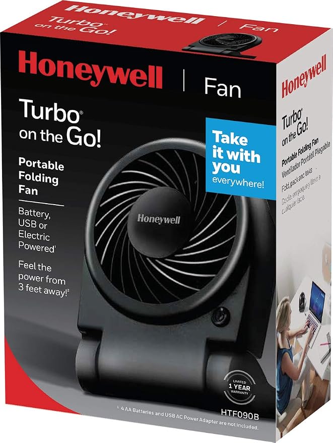 Honeywell HTF090B Turbo On-the-Go Personal Fan,Black – Small Portable Fan for Travel,(Pack of 4) - Image 2