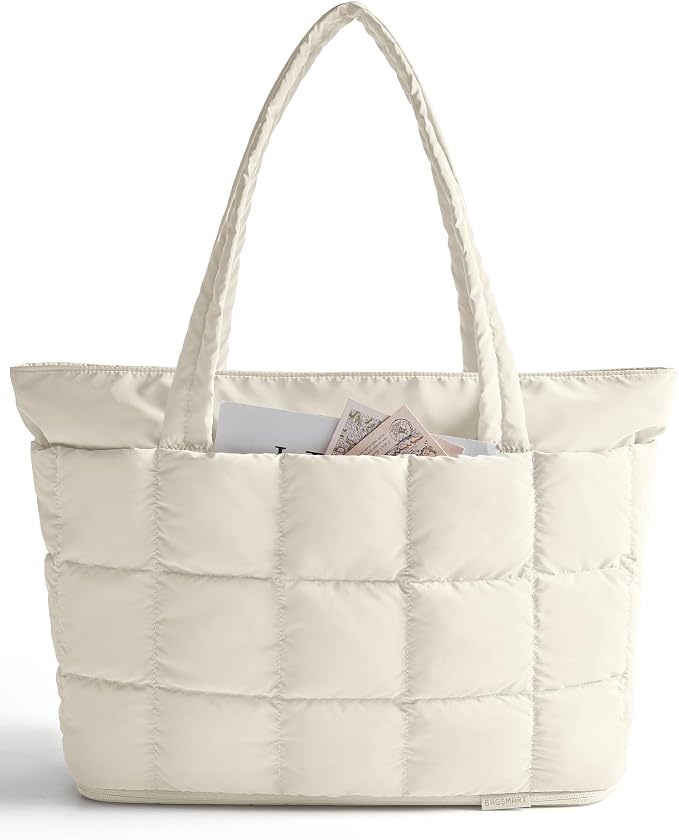 BAGSMART Expandable Tote Bag for Women, Puffer Work Tote Travel Bag | Quilted Carry On Bag for Travel Work Gym College, Waterproof Travel essentials by BAGSMART