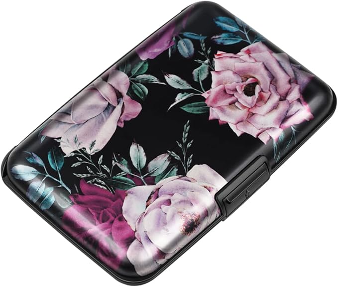 Coco Rossi Credit Card Holder RFID Aluminum Small Mini Wallet Women | Metal Wallet, Business Cards Holder, ID Case, Slim Sleeves, Womens Girls Gift, Carry Proof Wallets for Travel, Dark Roses by Coco+Rossi