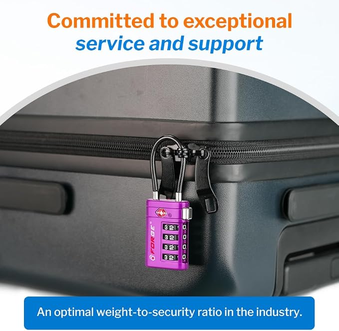 Forge TSA Approved Luggage Locks 4 Digit Combination TSA Travel Locks with TSA008, Open Alert Indicator, Zinc Alloy Body for Luggage, Suitcase, Backpack, and More. Purple 2 Locks. - Image 3