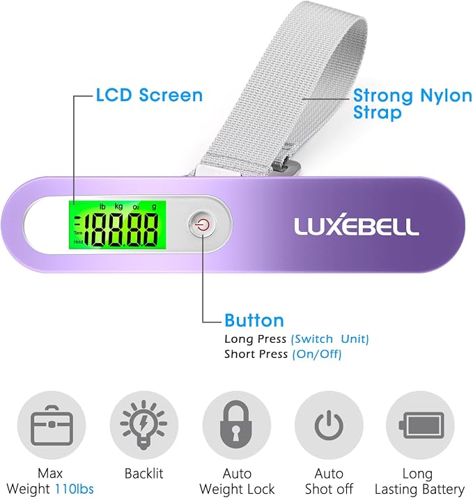 Digital Luggage Scale Vacation Travel Essentials Accessories Gifts for Traveler Portable Suitcase Handheld Weight Scale 110 lbs Hanging Baggage Travel Must Haves - Image 2