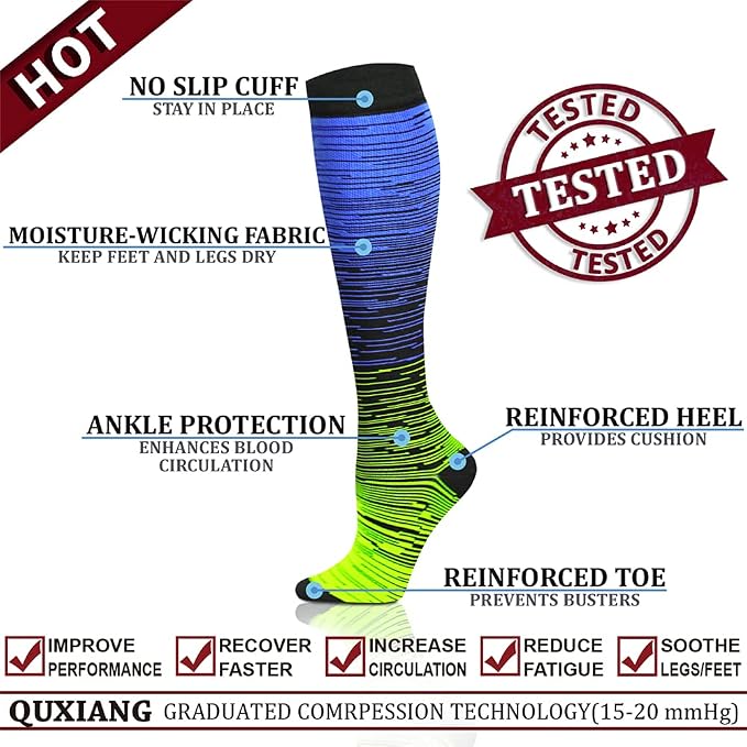 QUXIANG Copper Compression Socks for Women & Men Circulation (8 Pairs) - Best for Running Athletic Cycling - 15-20 mmHg - Image 3