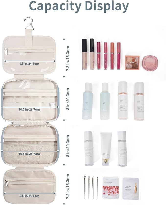 Narwey Hanging Toiletry Bag for Women Travel Makeup Bag Organizer Toiletries Bag for Travel Size Essentials Accessories Cosmetics (Greyish Blue (Medium)) - Image 3