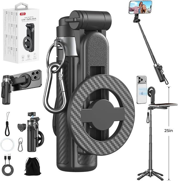 Upgrated 5-in-1 Magnetic Selfie Stick with Remote for Cell Phone 360° Rotation.Can Transforms into Mini Tripod/Camera Grip/Handheld Stabilizer/Phone Stand.Extend to 25 inches by XOSimpleisBeauty
