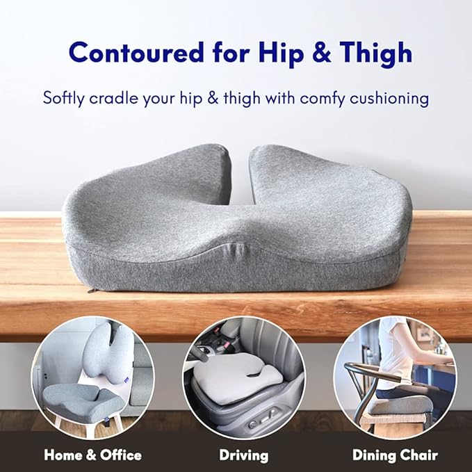 Cushion Lab Patented Pressure Relief Seat Cushion for Long Sitting Hours on Office & Home Chair - Extra-Dense Memory Foam for Soft Support. Car Pad for Hip, Tailbone, Coccyx, Sciatica - Black - Image 3