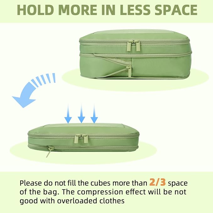 BAGAIL 4 Set/6 Set/8 Set Compression Packing Cubes Travel Accessories Expandable Packing Organizers (Square Mesh, 06-Matcha Green) - Image 5