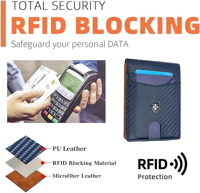 Slim RFID-Blocking PU Leather Bifold Wallet for Men & Women, Minimalist Card Holder with ID Window & Cash Pocket (Lake Blue) - Image 5