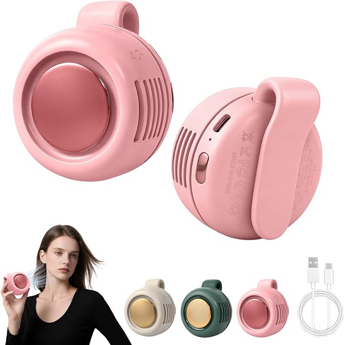 Timeno Portable Clip-On Bladeless Fan, Mini USB Rechargeable 360° Rotatable Fan, 3-Speed Silent Personal Cooling Fan for Outdoor Travel Office (Pink) by Timeno
