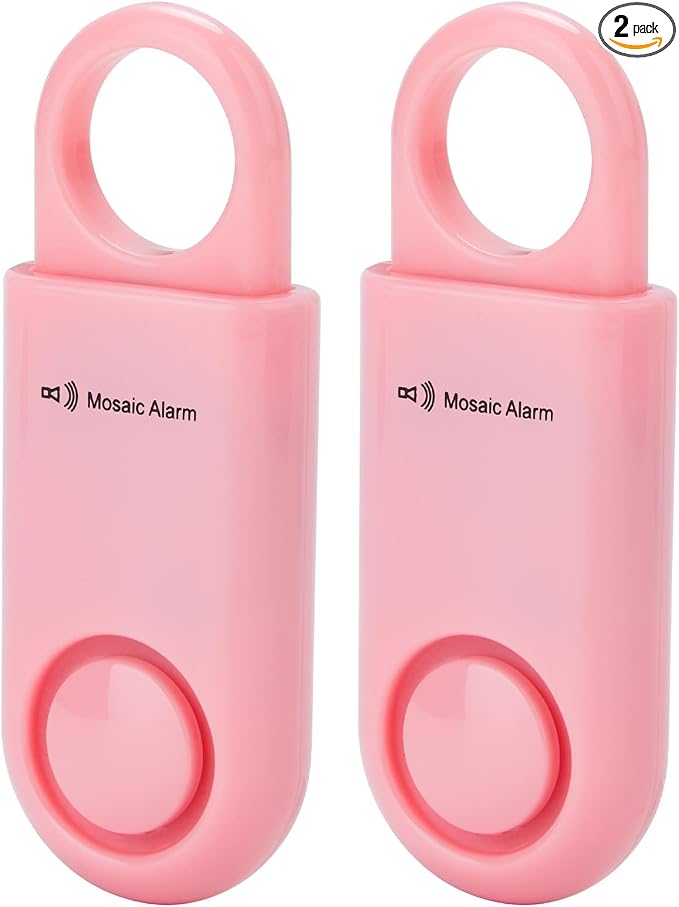 2 Pack Personal Safety Alarm Replaceable Battery | Ultra-Lightweight (0.8 oz) Keychain Siren for Women, Student, Children, Night Runner. SOS Emergency 130db Loud Hiking Alert Bulky-Free. Pink by MosaicAlarm