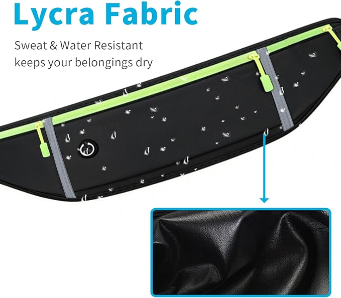 Slim Running Belt for Women Men,Runners Fanny Pack Phone Holder,Money Belt,Running Gear Accessories,with 3 Pockets (Green-black) - Image 5