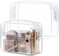 Clear Makeup Bag for Travel - TSA Approved Toiletry Bag, 2 White | 1 Medium Quart Carry-On & 1 Large Checked-Luggage, Reinforced Seams, Water-resistant, Clear Easy-Check for Airport, Women by Packism