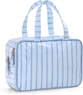Toiletry Bag for Women, Blue Stripe | Clear Coated,Waterproof,Multiple Compartment,Open Flat,Handle,Travel Organizer for Shampoo,Conditioner,Cosmetic Accessories by THOVSMOON