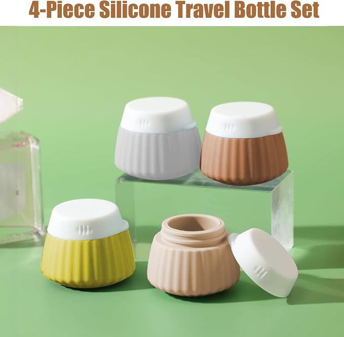 4 Pack Travel Size Silicone Cream Containers, Leak Proof Refillable Toiletry Bottles for Toiletries with 4 Scoops, Labels and Clear Bag, Suitable for Travel Shampoo and Conditioner Bottles (B) - Image 4