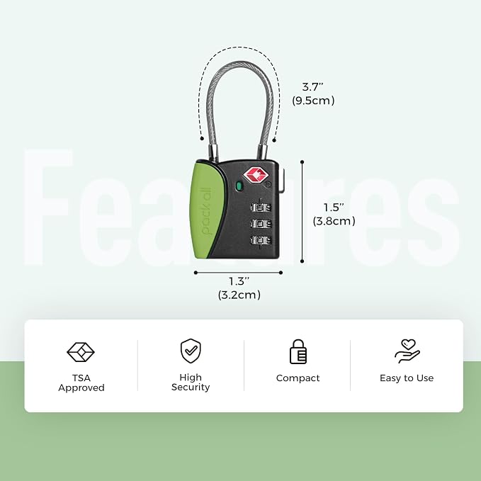 pack all TSA Approved Travel Luggage Locks, Resettable 3-Digit Code | Open Alert Indicator, Flexible Steel Cable, Zinc Alloy Body, Clear Number Dials, For Suitcase, Toolbox, Backpack, 1 Pack - Image 2