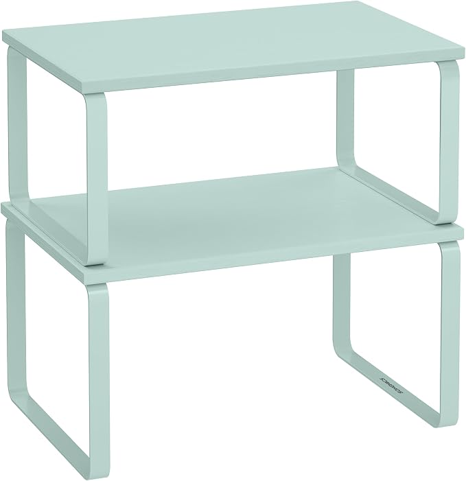 SONGMICS Cabinet Organizer Shelf, Set of 2 Spice Rack, Kitchen Storage | Kitchen Counter Storage Spice Rack, Bamboo, Steel, Moonlight Green, BYSTRO Collection UKCS002C01 by Unknown