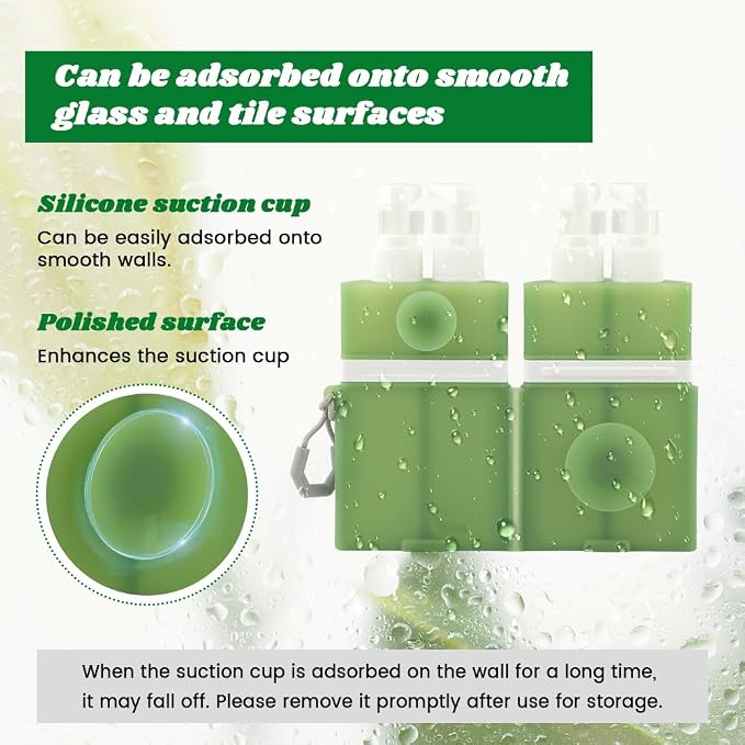 4 in 1 Wall Suction Travel Bottles Set, TSA Approved Leak Proof Travel Size Toiletries Containers with Funnel Labels Bag, Refillable Shampoo Dispenser Kit, (green) - Image 4