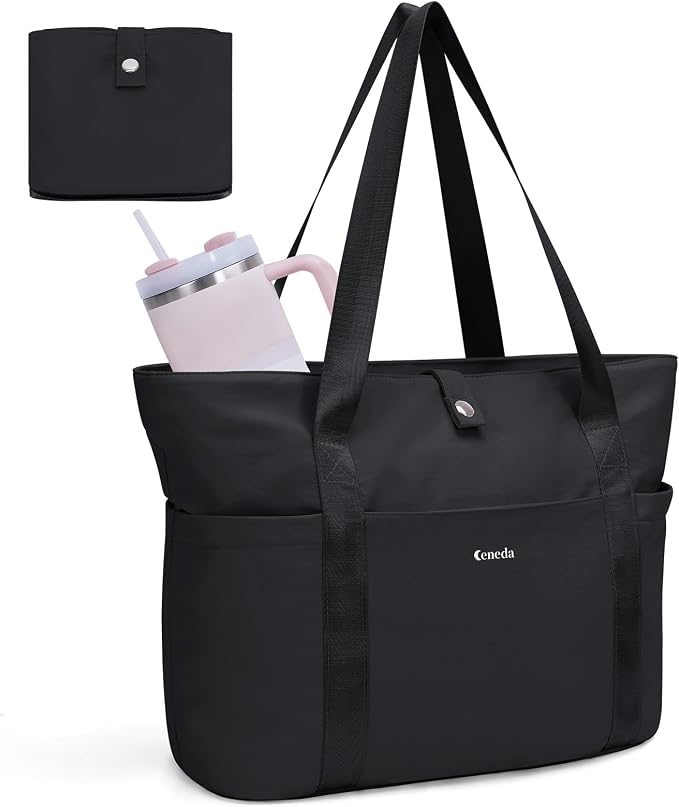 Ceneda Foldable Tote Bag for Women, Lightweight Work Bag with Dual Inner Cup Holders, Daily Handbag for Travel, Gym, Grocery | 40oz Tumbler Holder by CarryComfortCarryourBag