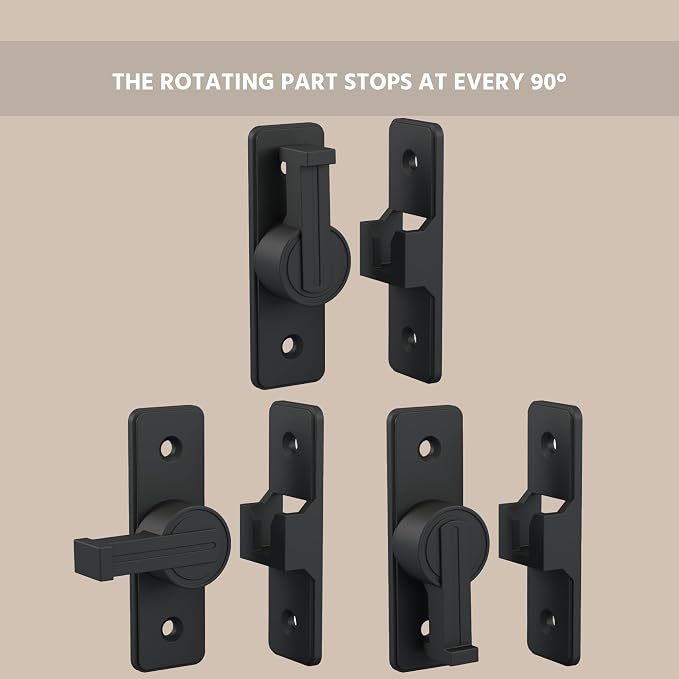 Barn Door Lock Latch - 90-Degree Deadbolt Lock, Zinc Alloy Security Door Lock for Bathroom, Garage, Bedroom, Cabinet - Black - Image 5