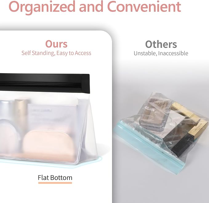 Clear Makeup Bag Travel- TSA Approved Toiletry Bag, 2L+2M, Black | Sturdy Food-Grade PEVA, Leakproof & Sealed, Reusable with Flat Bottom, Medium for Quart Carry-On, Large Checked-Luggage - Image 6