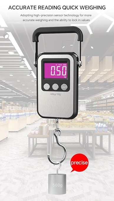 Luggage Scales 132lb Portable Digital Hanging 60kg Fishing Scale, 2 AAA Batteries (Not Included) - Image 7