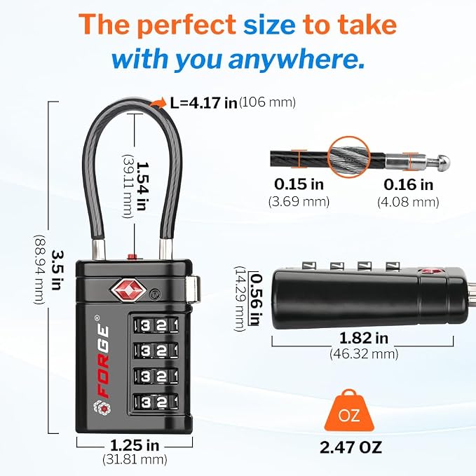 Forge TSA Approved Luggage Locks 4 Digit Combination TSA Travel Locks with TSA008, Open Alert Indicator, Zinc Alloy Body for Luggage, Suitcase, Backpack, and More. 1 Black Lock. - Image 8