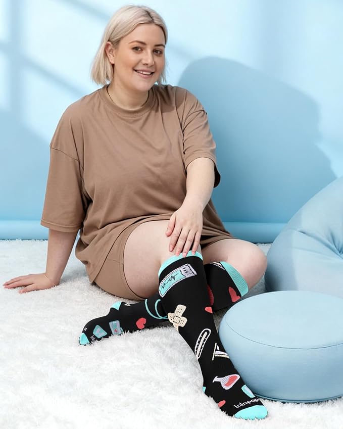 3-Pair Wide Calf Compression Socks for Women | 20-30mmHg Graduated Support, Easy On & Off, Knee High Length, Ankle Support, Travel Nurse Daily Wear, Cute Patterned - Image 2