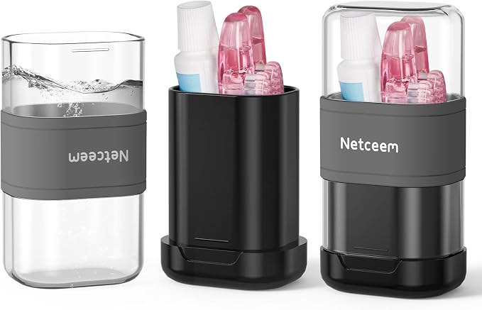 Toothbrush Travel Case Kit,Portable Folding Tooth Brush Holder and Toothpaste Cover Container with Mouthwash Cup, Oral Clean Tools Organizer for Traveling, Bathroom, Camping, Business Trip(1Pack） by netceem