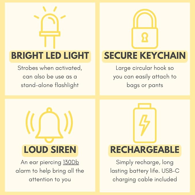 Securityman Personal Alarms for Women | Loudest Safety Alarm Keychain (130dB Siren and SOS Strobe Light) Everyday Personal Safety Devices for Women - White - Image 4