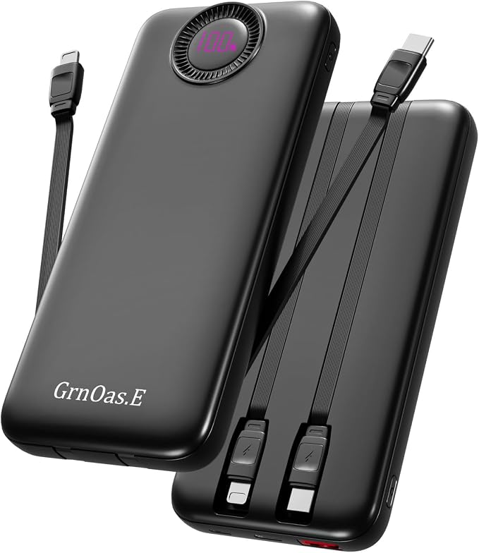 Power Bank,10000mAh 22.5W Max Portable Charger Built in Cables，4 Outputs 2 Inputs External Phone Powerbank,5V/3A Fast Charging Travel Charger for iPhone Android iPad,(Pearl Black) by Grn0asE