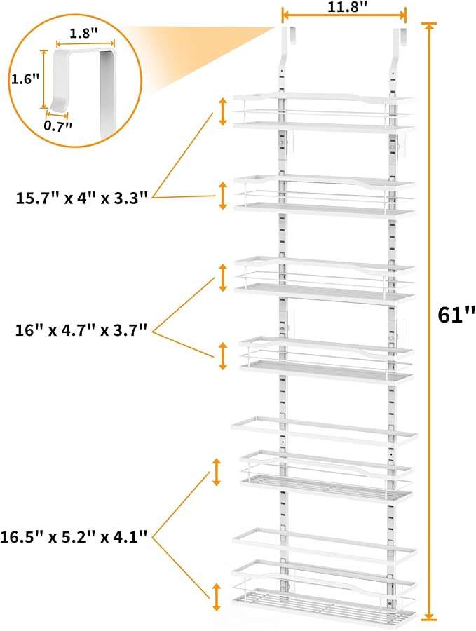 Moforoco White 6-Tier Over Door Pantry Organizer, Pantry Organization Storage, Door Metal Hanging Spice Rack Basket Shelves, Home Kitchen Apartment Essentials, Laundry Room Bathroom Organization - Image 2