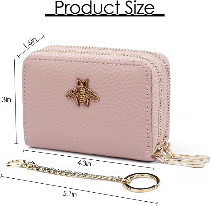 imeetu RFID Credit Card Holder, Small Card Wallet Women, Leather Card Case | Genuine Leather Women's Card & id Cases, Change Coin Purse with Zipper Keychain id Window, 20 Colors & 3 Styles, Daily, Gifts - Image 4