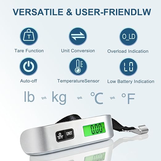 Digital Luggage Scale, 110lb Suitcase Weight Scale for Travel with Backlit LCD Display, 4-Unit Switching, Portable Hanging Baggage Scale for Luggage, Backpacks, Packages (Battery Included) | with Backlit LCD Display, 4-Unit Switching, Hanging Baggage S... - Image 2