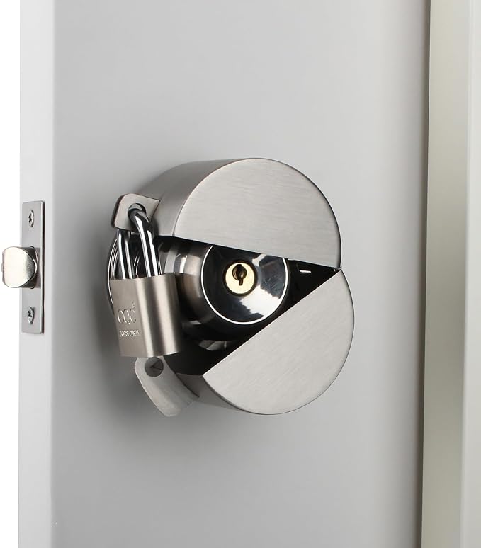 Door Knob Lockout Device with Padlock, Metallic Stainless Steel Locking Cover to Disable Doorknob, Prevents Turning of Door Knob and Access to Keyhole, Prevents Operating The Knob - Image 8