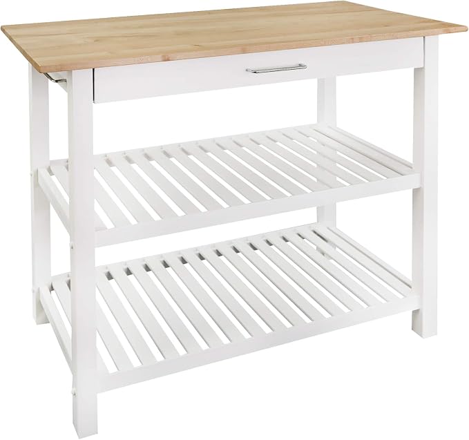 Casual Home Kitchen Island with Solid American Hardwood Top, Natural/White, 40" W (373-91) by CasualHome