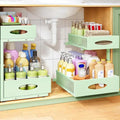 Under Sink Organizer, 2-Pack Pull Out Cabinet Organizer 2 Tier Metal Slide Out Storage Shelf Rack, L-Shaped Adjustable Height,Mesh Sliding Drawer for Kitchen, Bathroom, Laundry, Pantry, Green, XL by Kitstorack