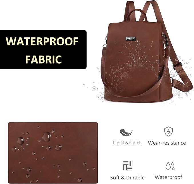 Convertible Backpack Purse for Women Anti Theft Nylon Backpack Brown | Hidden Back Zipper Opening, Compact Travel Size,PU Leather, Daypack for College Work, Fits 13-inch laptop - Image 6