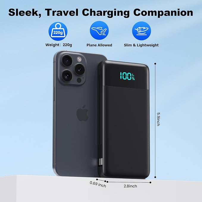 Portable Charger for iPhone,13800mAh Slim Power Bank with Built-in Cables & AC Wall Plug,All in One 4 Outputs USB C Fast Charging Battery Pack Powerbank for iPhone 17/16/15/14,Android,Travel Essential - Image 7
